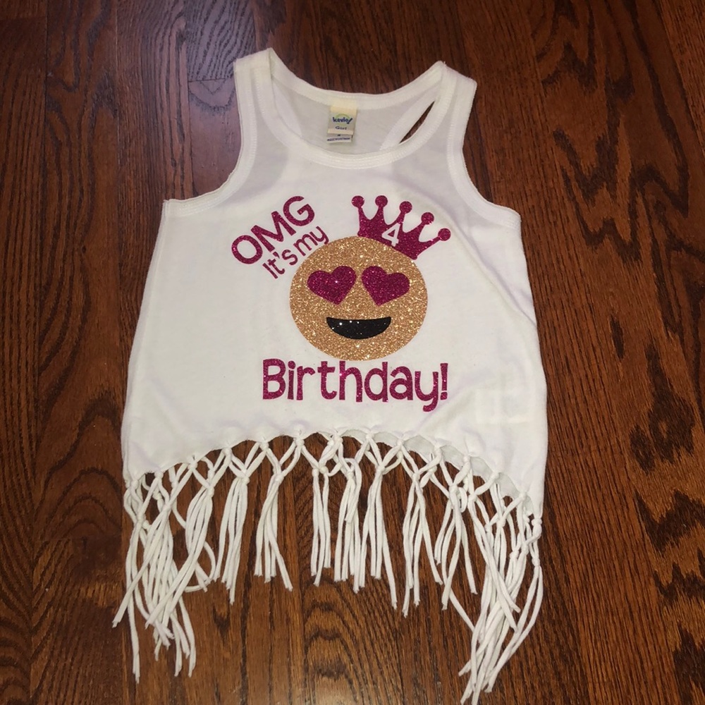 Girls 4th birthday shirt. Emoji